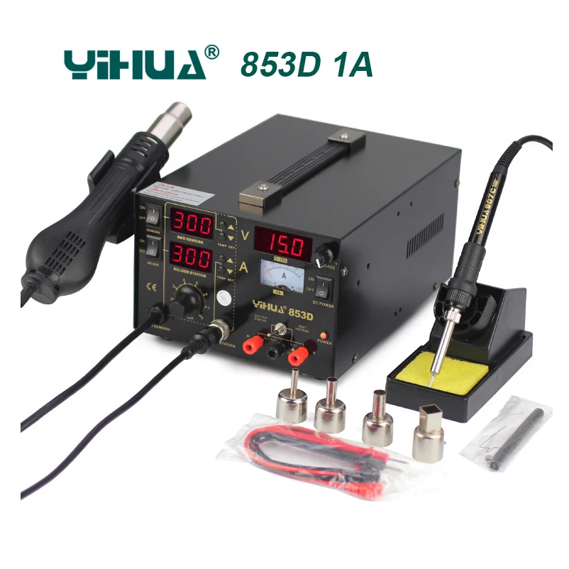 Паяльная станция YIHUA 853D паяльная с термофеном 1 а постоянного тока