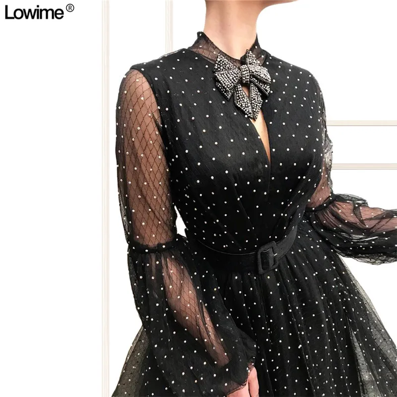 Lowime Abiye Gece Elbisesi Dubai Evening Reflective Dresses A-Line O-Neck Sexy Split Prom Party Dress Long Sleeves Vestidos (3)
