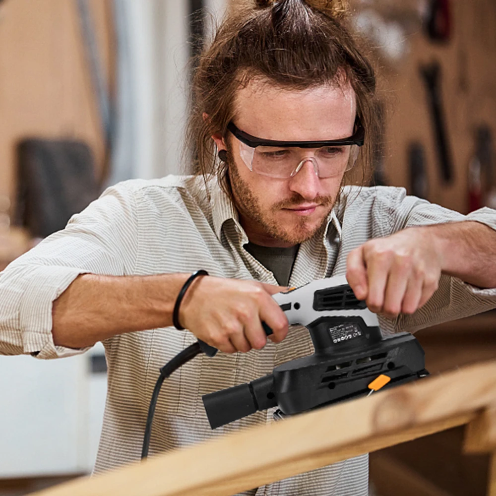 DEKO DKFS16Q1 230V Sheet Sander with 15pcs Sandpaper and Dust Exhaust 160W Electric Sander Home DIY Power Tool for Woodworking