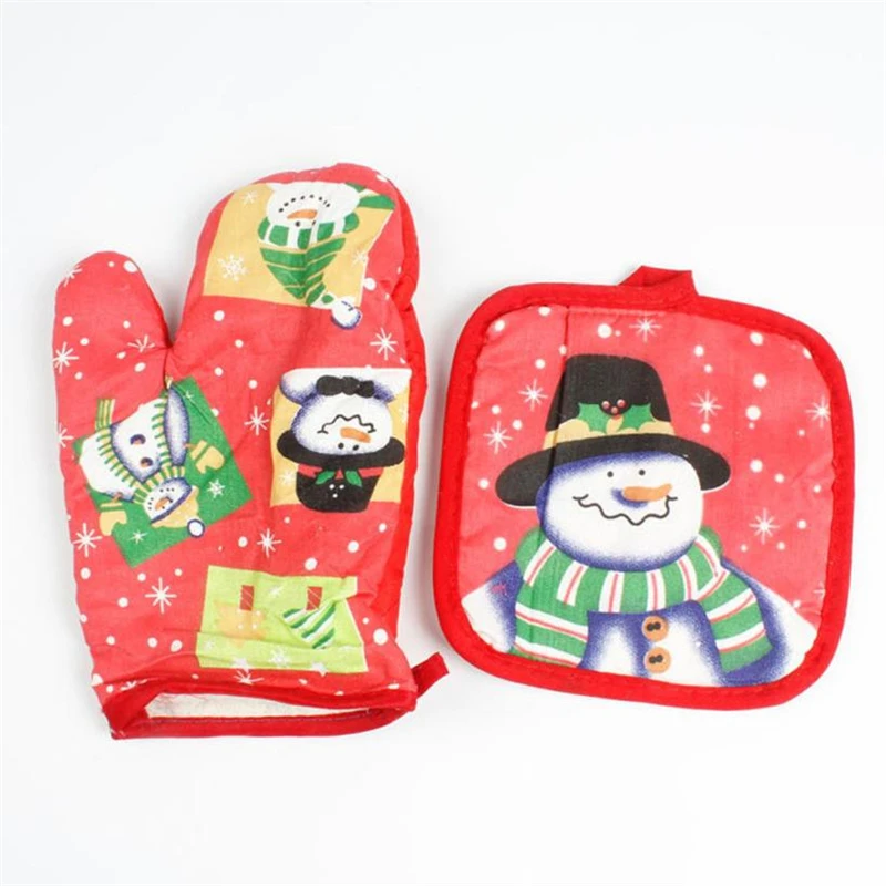 1 Set Christmas Baking Anti-Hot Gloves Oven And Microwave Insulation Mat Cloth Waterproof Wear-resistant Creative C0419#30      06