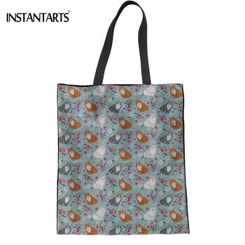 

INSTANTARTS Cute Animal Maine Coon Cat/kitty Pattern Women Linen Shopping Bags Casual Market Recycling Bag Friendly Shopper Bag