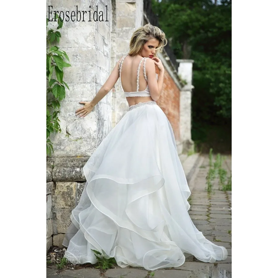 Erosebridal Новое поступление, свадебное платье из двух частей, укороченный топ, платье для невесты без спинки, свадебное Тюлевое гофрированное свадебное платье