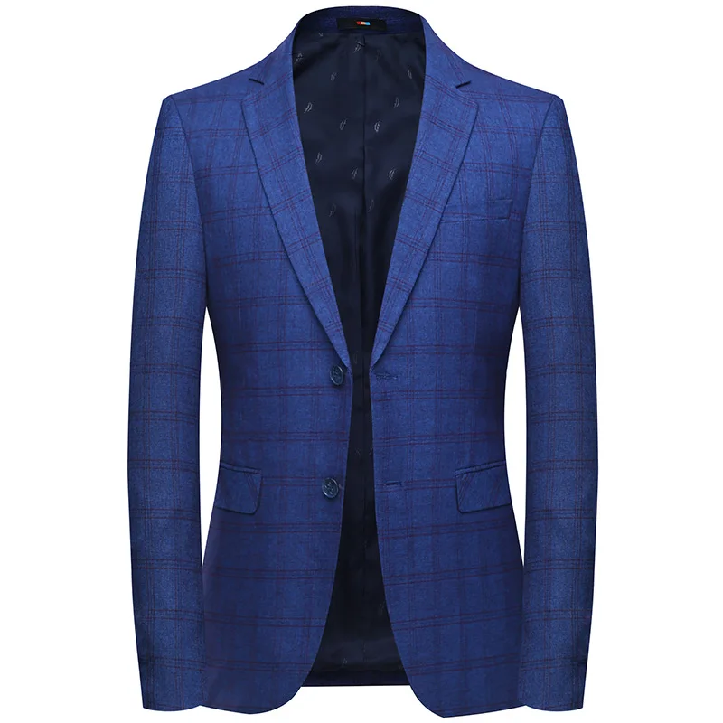 

2019 Men's Blue Blazer Fashion Plaid Suit Business Casual Suit Jacket Korean Slim-free Hot Suit for Men