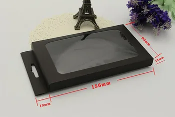 

Hot universal paper retail package packing box for iphone 7 6 6s 5s leather case cover black kraft material box with PVC window