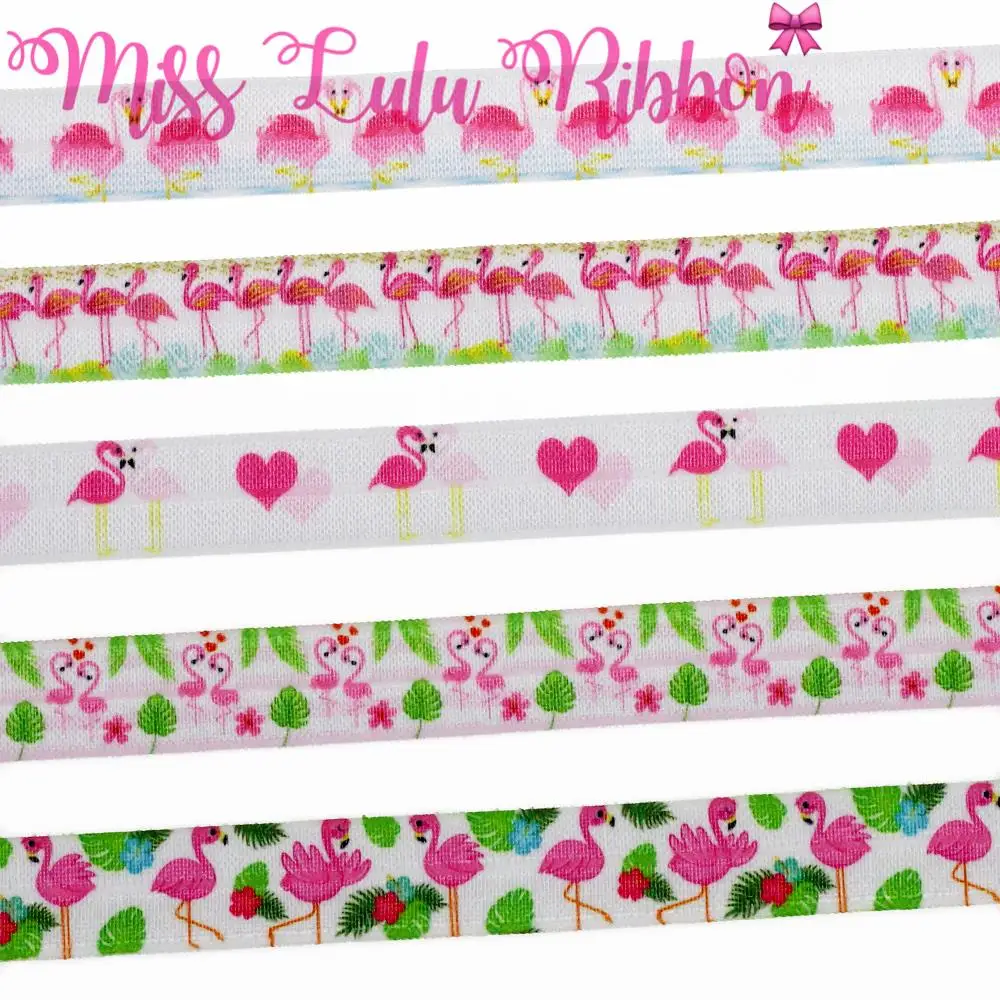 5/8&quot16mm Pink Flamingo Series Sweet Heart Printed Elastic Ribbon DIY Lover's Day Decor Hair Bowknots Making 50yards/roll | Дом и сад