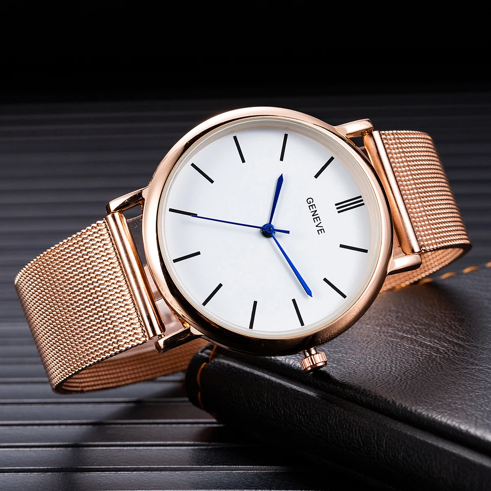 Мужские Роскошные часы GENEVE Montre Homme простые из нержавеющей стали 2019 Классические