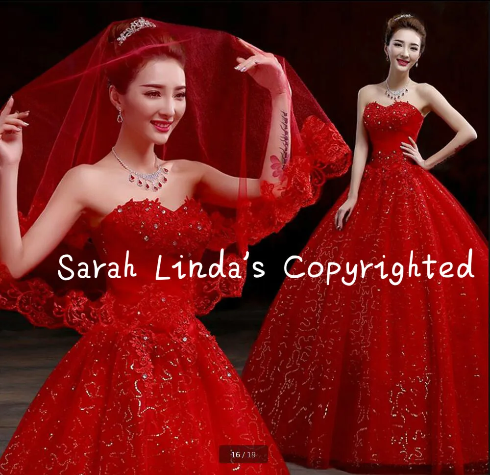 

2016 attractive wholesale red ball gown wedding dress lace appliques beaded sequins wedding gowns corset bride dresses
