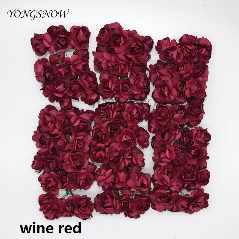 144 шт 3 см бумажные розы Свадебные украшения мини-розовый цветок ручной работы маленькие вечерние букеты для скрапбукинга Азалии - Цвет: wine red