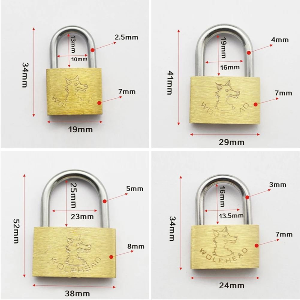20 мм 25 мм 30 мм 40 мм латунный навесной замок волк багаж чемодан ворота замок медный замок с 3 ключами