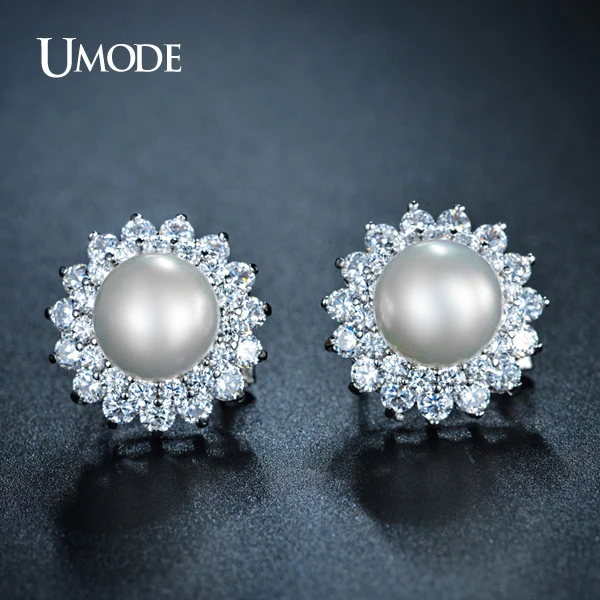 Umode Elegant Synthetic Pearl Earrings For Women French Clip Stud Umode Elegant Synthetic Pearl Earrings For Women French Clip Stud Wedding Jewelry Retro