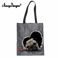 NoisyDesigns, милая Женская Холщовая Сумка с принтом мопса, джинсовая сумка для покупок, хлопковые сумки для девочек, сумка на плечо, сумка для повседневного использования