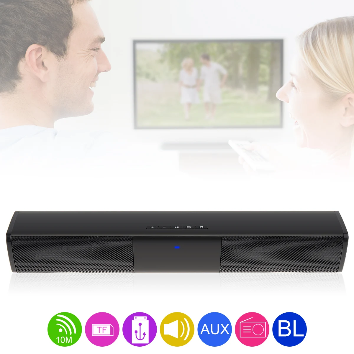 

BS-28A Portable Multi-Function Bluetooth Soundbar Speaker with 2 Full Range Horns Support TF Card FM function for PC/TV