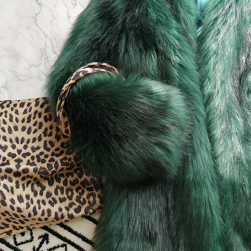 Новинка, осенне-зимнее модное пальто из искусственного меха, Женское пальто из искусственного лисьего меха средней длины, однотонная верхняя одежда из искусственного меха темно-зеленого цвета, W899