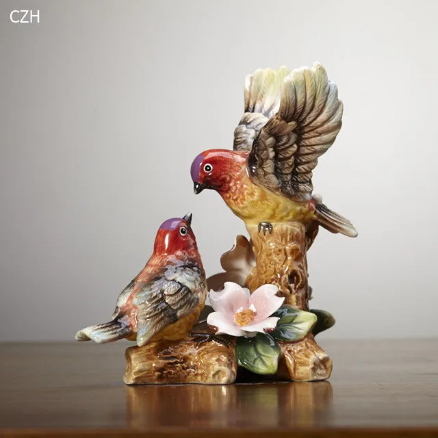 Пасторальный фарфор Воробей птица пара статуэтка ручной работы керамика любителей птица миниатюрный Декор подарок ремесло орнамент аксессуары