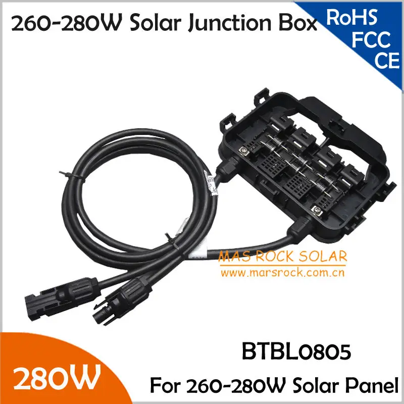 

5pcs/Lot Wholesale 260-280W Junction Box for Solar Panel, IP65 Waterproof, 6Diodes, MC4 Connectors, 90cm Cable, TUV Certificate