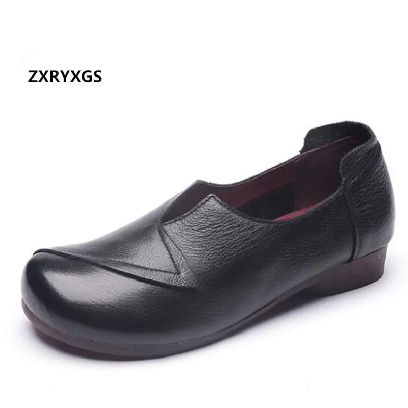 

2019 New Spring Inside and Outside Full Genuine Leather Shoes Women's Shoes Casual Comfortable Soft Bottom Women Flat Shoes