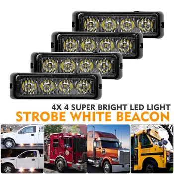 

4pcs 12V 4 LED Car Truck White Yellow Warning Strobe Emergency Flashing Light Car Strobe Flash Light Dash Lamp