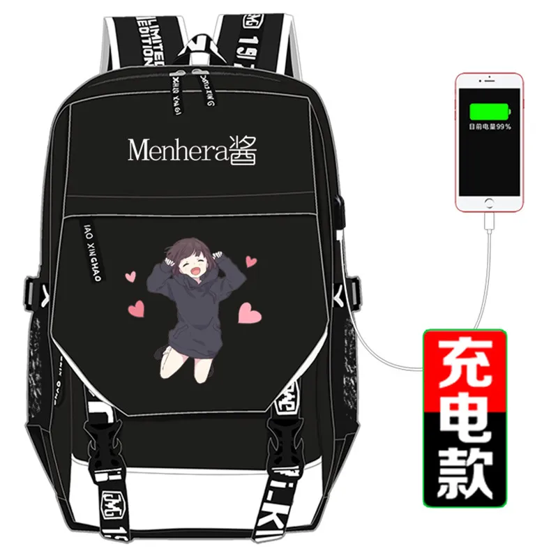 

Kawaii Emoji Menhera Chan Printing Backpack USB Charging Laptop Backpack Canvas School Bags for Teenage Girls Women Backpack
