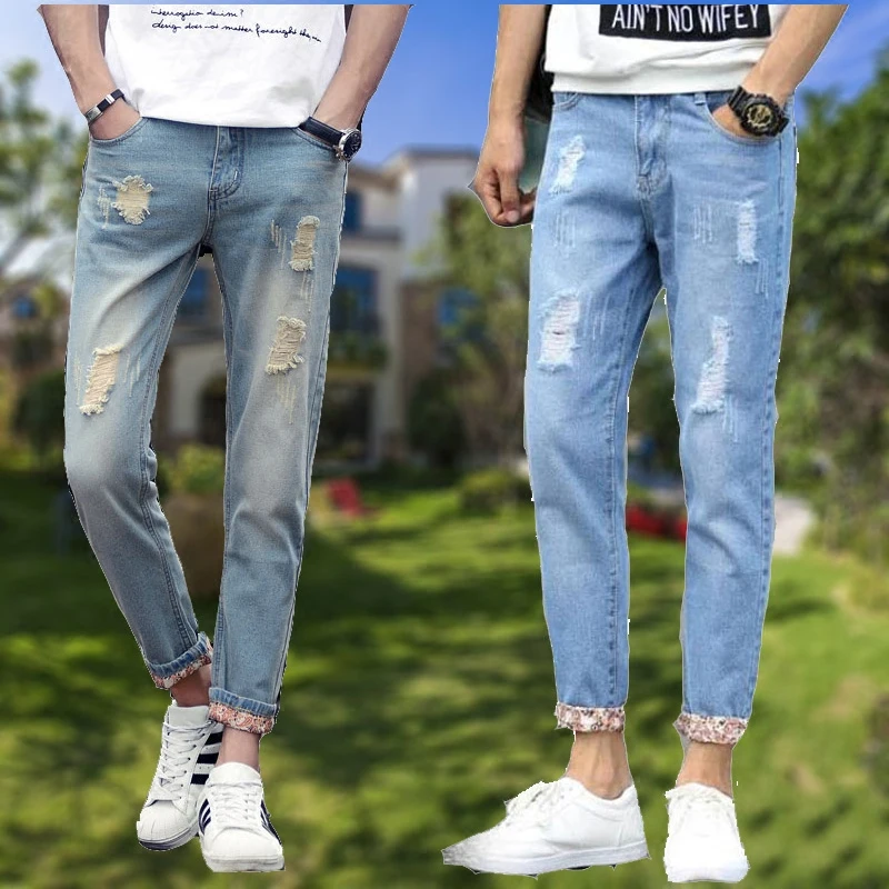 

Jeans Boys Trousers Holes Nostalgic Cheap Feet Student Youth Leisure