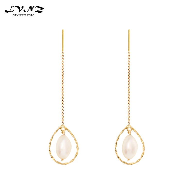 

LVNZ 2019 New Hot Fashion Long Hollow Freshwater Pearls Girl Drop Gold Earrings For Women Top Selling Jewelry 7018g