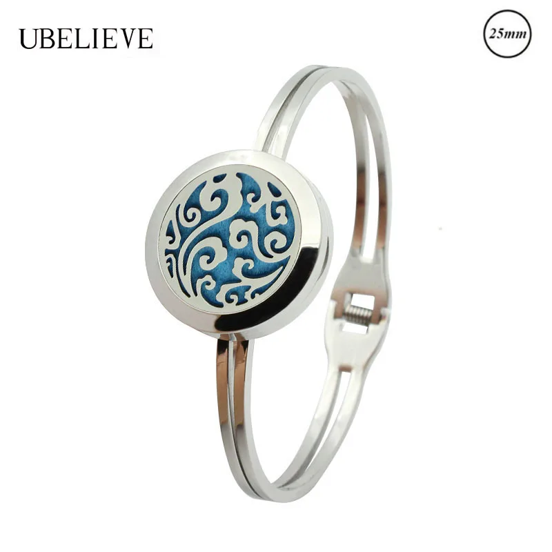 

Ocean Wave Design 25MM Magnet Round Aroma Diffuser Locket Bangle Essential Oil Perfume Bangle Bracelet With 6pc Refill Pads