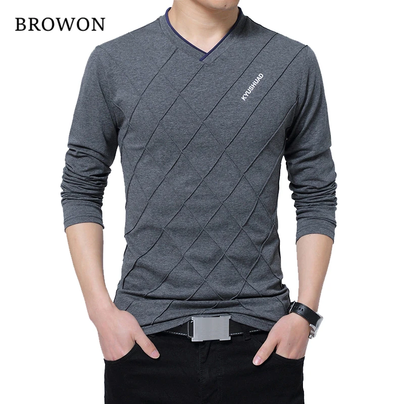 BROWON 2017 Fashion Men T Shirt Slim Fit Custom T Shirt Crease Design Long Stylish Luxury