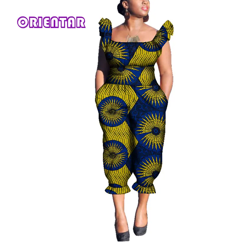 Модный Африканский комбинезон для женщин Bazin Riche, Африканский Печатный хлопковый комбинезон без рукавов, одежда в африканском стиле, комбинезон WY4067