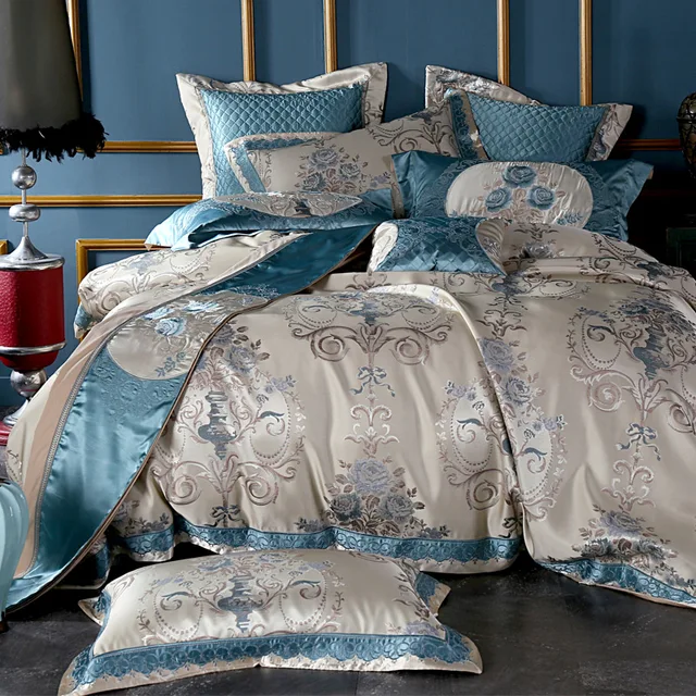 Luxury Royal Bedding Set Satin Cotton Embroidery Queen Silk Quilt Duvet