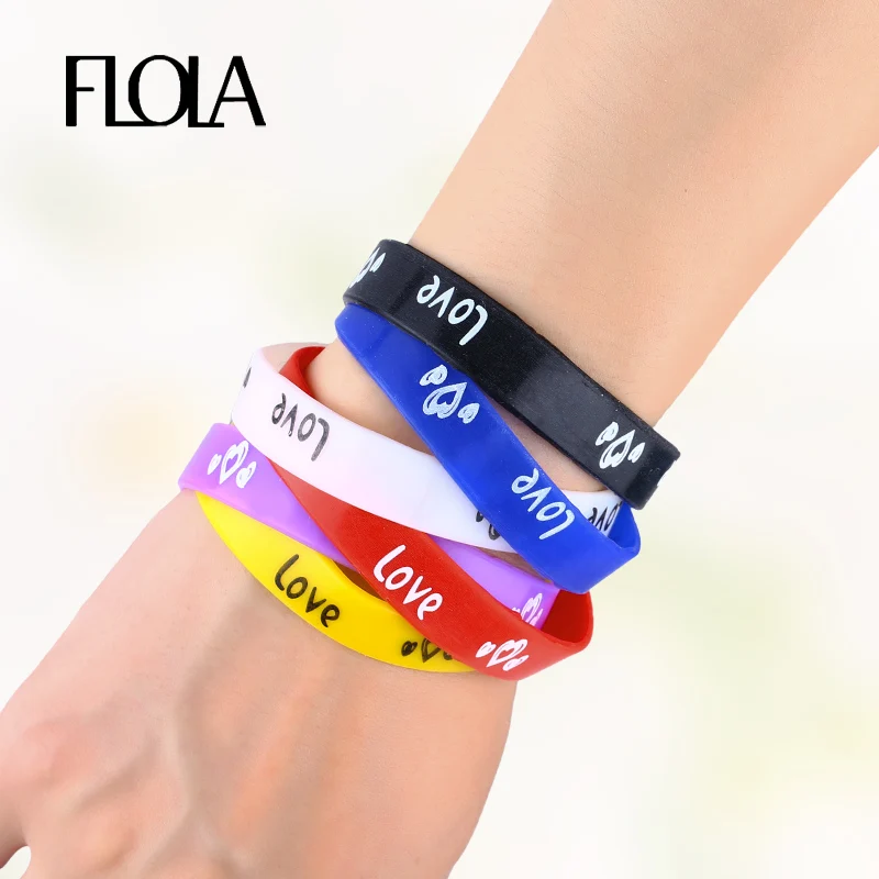 FLOLA Love & с принтом букв и сердца силиконовый браслет спортивные резиновые