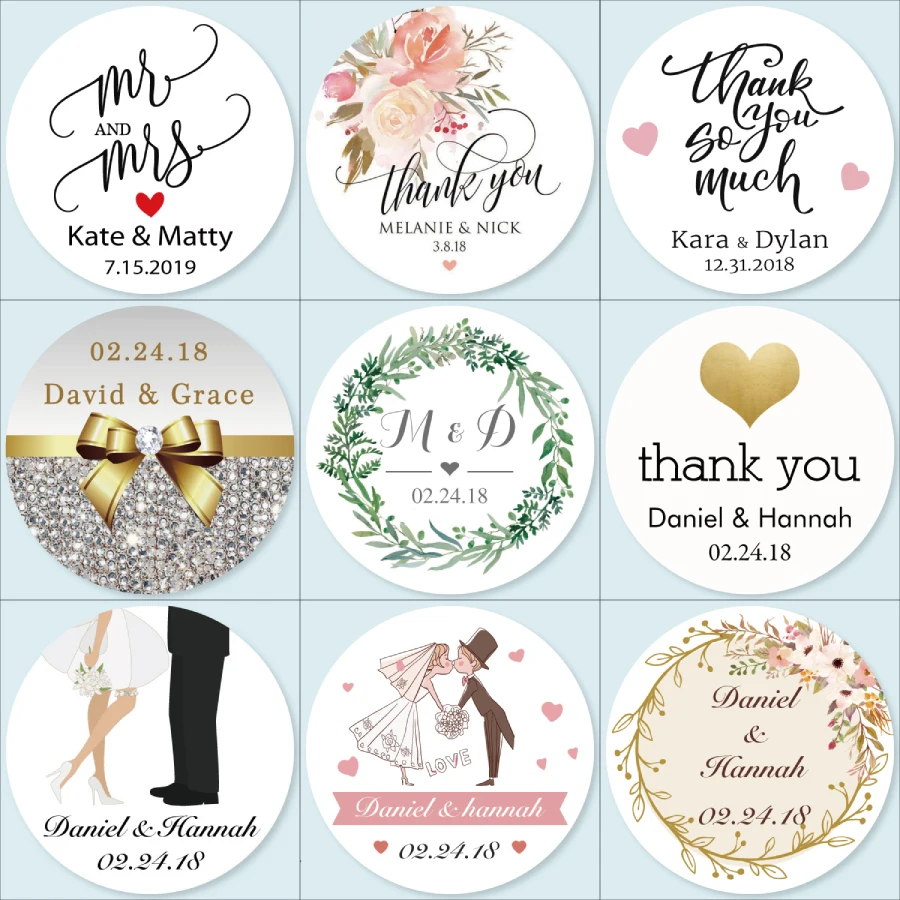 

100 Pieces, Customized Add Your Names and Date, Wedding Stickers, Candy Favors Gift Boxes Labels, White Adhesive