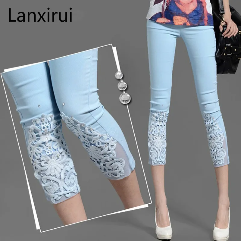 Women Lace Pants Crochet Rhinestone Skinny Stretch Cropped Crochet Lace Diamond Leggings Capris Pants Summer Plus Size S-4XL Women Lace Pants Crochet Rhinestone Skinny Stretch Cropped Crochet Lace Diamond Leggings Capris Pants Summer Plus Size S-4XL