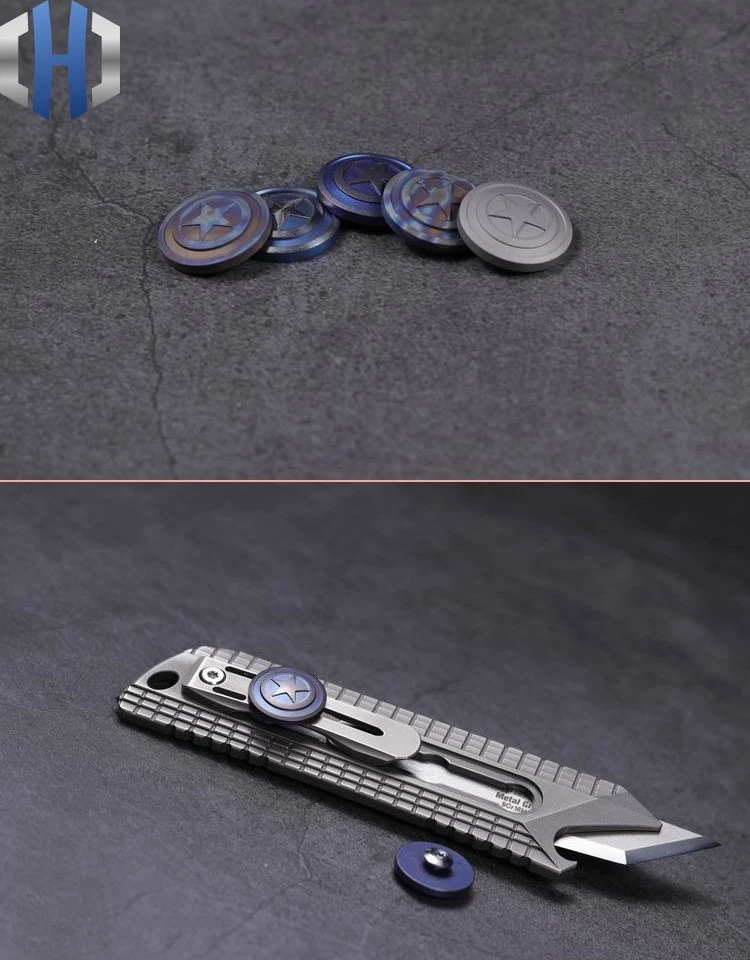 EDC Капитан Америка, титановый сплав, фонарик с зажимом для задней части, складной нож, стальной зажим для задней части, декоративная пряжка, кнопка «сделай сам»