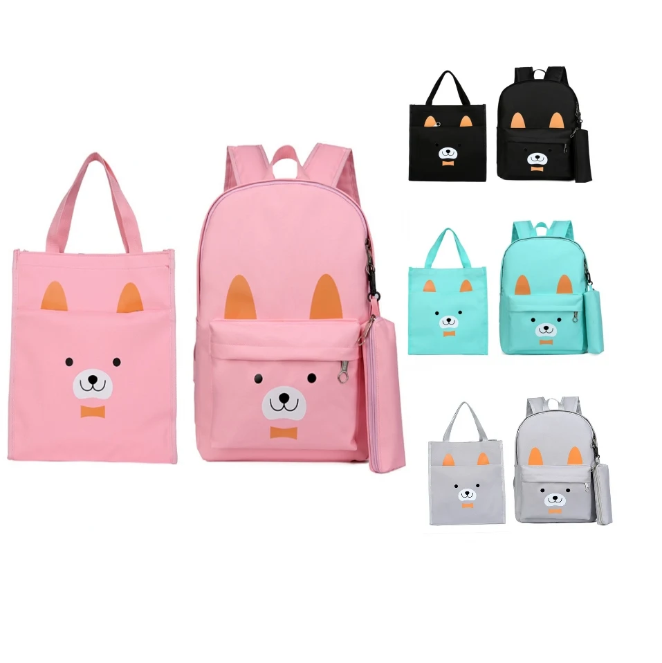 

High Quality Canvas Printed Cartoon Backpack New Korean Style Students Travel Bag Girls Laptop School Bag Three Pieces Set Bag