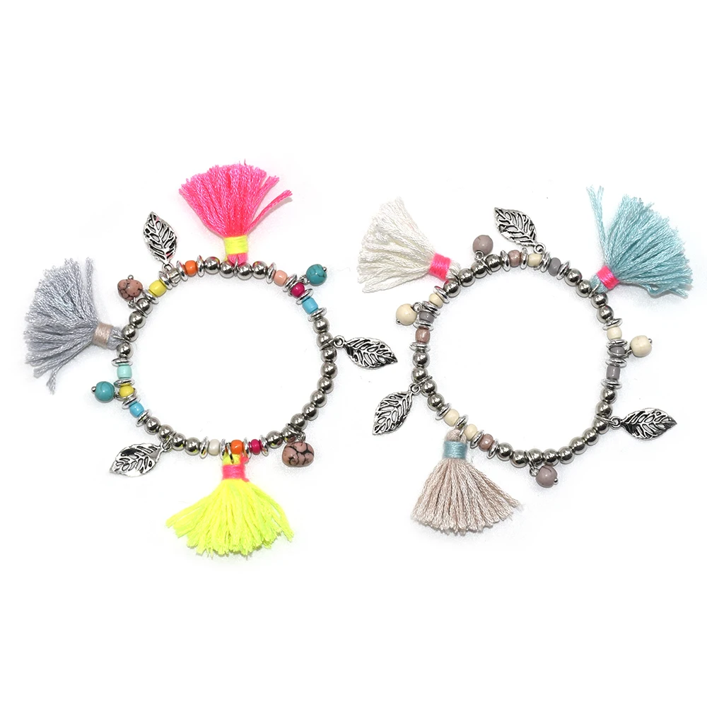 2017New European Boho Jewelry handcrafted bracelets colorful tassel Charm Beaded Strand Bracelet for women