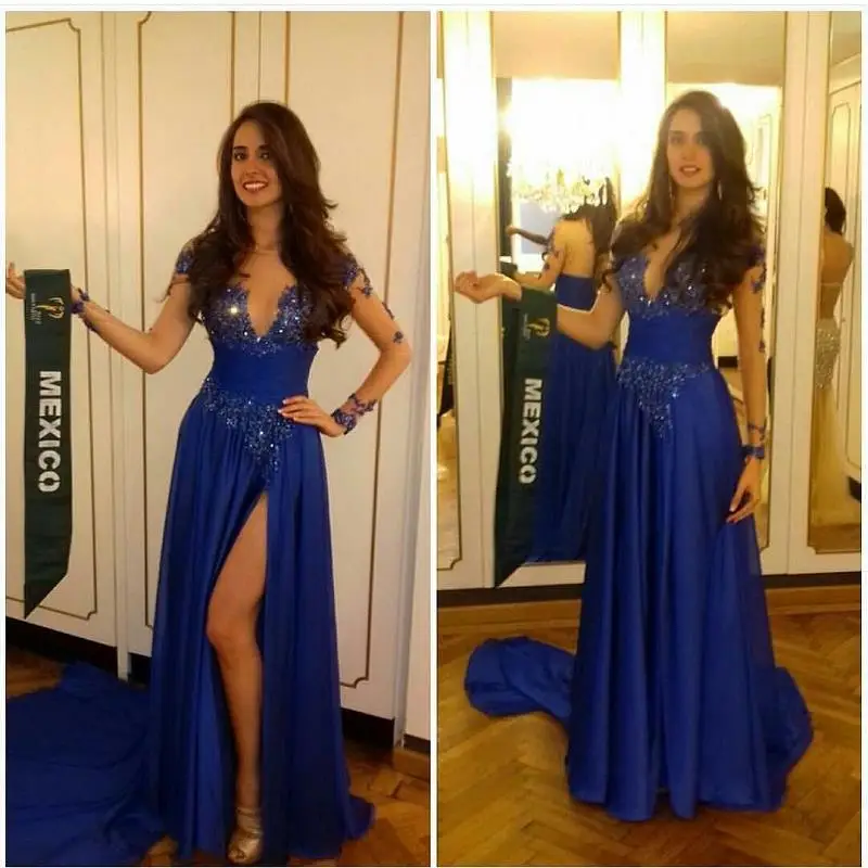 Abendkleid Langarm Королевского синего цвета с длинными рукавами Вечерние платья 2021