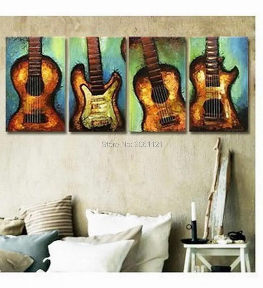 

hand painted guita canvas painting music room modern sitting room wall decorations muiti panels wall art from artist