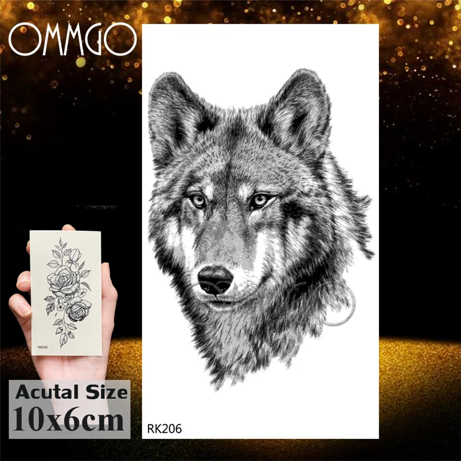 OMMGO Черный волк лес племенное тату перо Временная Наклейка дерево яростное животное поддельные татуировки для мужской боди-арт