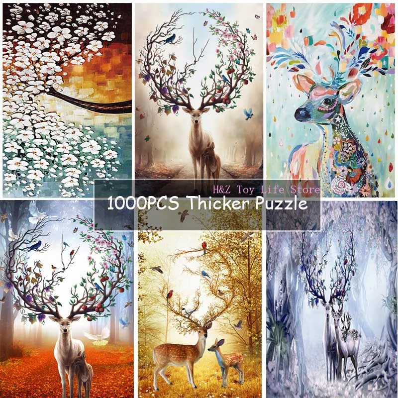 

Puzzle 1000 Pcs Wooden Forest Deer Adult DIY Animal Jigsaw Puzzle Creativity Imagine Toys For Gift