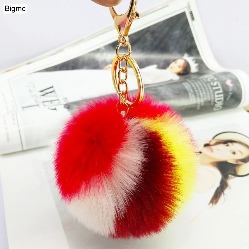 Брелок для ключей K1679 модный разноцветный из искусственного меха|ball keychain|pompom