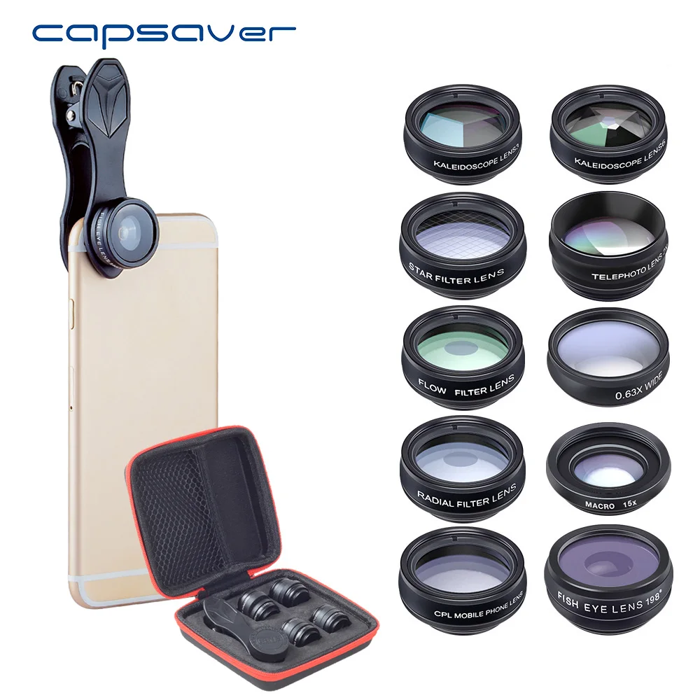 Комплект объективов capsaver для телефона 10 в 1 универсальный макро объектив рыбий
