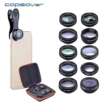 

capsaver 10 in 1 Phone Camera Lens Kit Universal Fish Eye Macro Wide Angle Lens for iphone Xiaomi Samsung Huawei Android Mobile