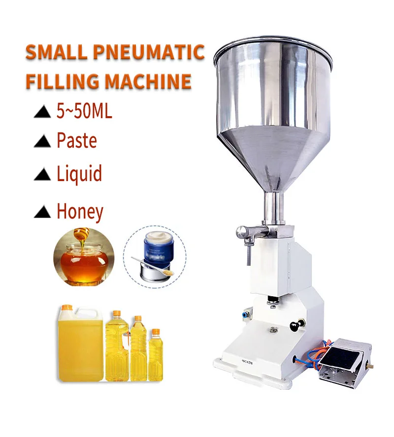 5~ 50 мл 10L пневматическая Вертикальная количественная маленькая машина для наполнения косметического шампуня, питьевой воды пчелы, с педалью
