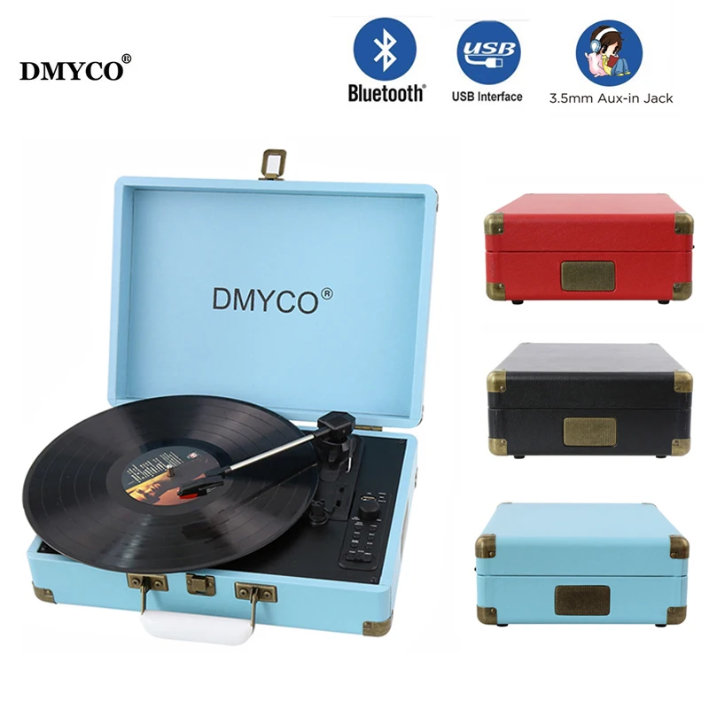 

Best Bluetooth Portable Audio Mini Stereo 3-Speed Turntable Vinyl Record Player Support USB/Aux-in for CD Player/Speakers