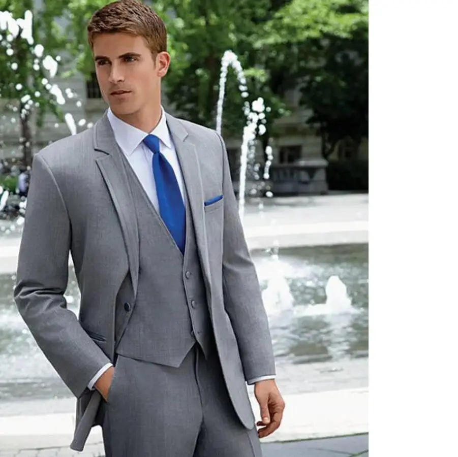 Заказ Человек Осень смокинг для жениха серый костюм Slim Fit костюм мужской Бизнес пальто Модный деловой Для мужчин костюмы (куртка + брюки +