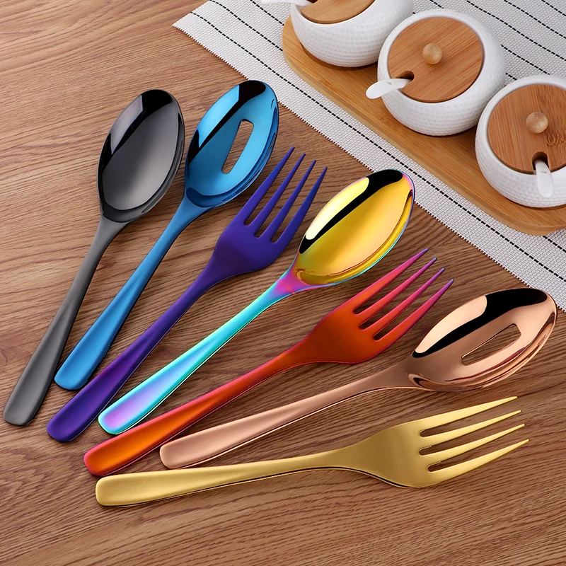 

3 Pcs 18/8 Stainless Steel Big Size Long Handle Serving Salad Spoon/Fork/Colander Salad tool Set Kitchen set Utensils