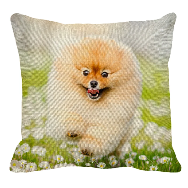 XUNYU Pomeranian Print Linen Pilllowcase Home Sofa Square Cushion cover Animal Dog Pattern Pillow cover AC105