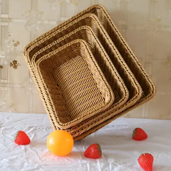 

Multifunction Handmade Imitation Wicker Storage Basket Rectangular Vegetable Fruit Bread Storage Organizer for Kitchen Home