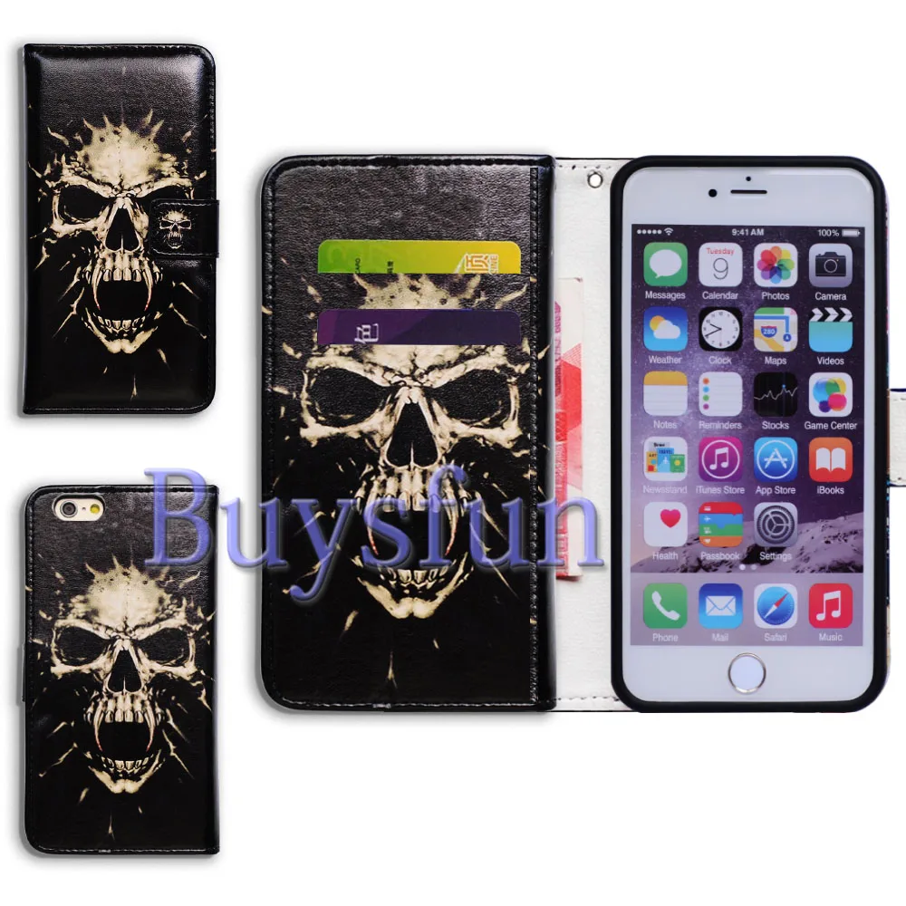 Bcov Black Fangs Skull Style Stand Leather Wallet Cover Case For iPhone 4 4S 100021122 |