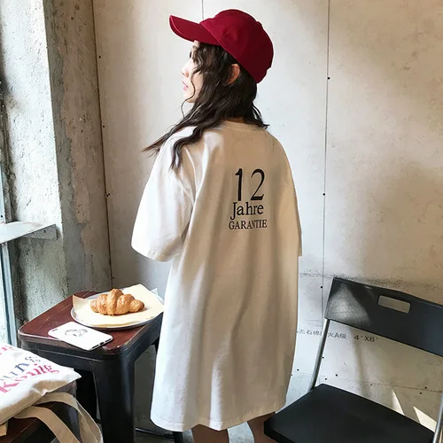 Корейская одежда oversize футболки для отдыха для женщин Письмо печати Длинная Футболка harajuku свободная футболка подруга уличная белые топы - Цвет: JianY 1268 bai