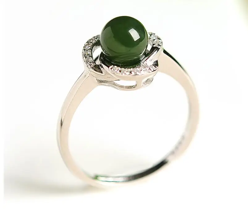 

new Pure Sterling 925 Silver Fashion Green Jadeite Ball Ring Lady's Ring